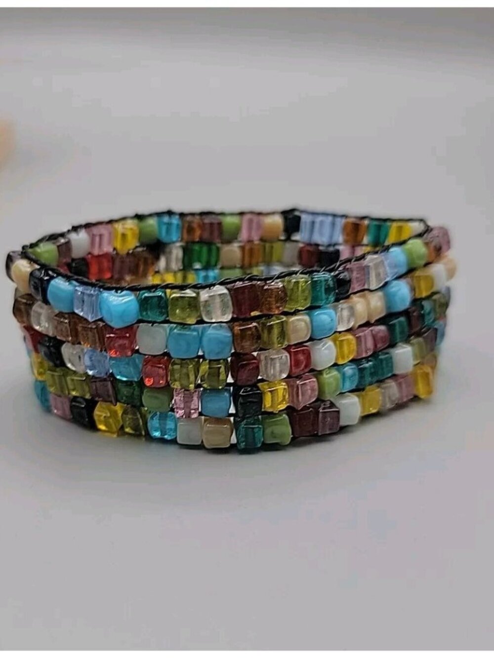 Multi Semi-Precious Gem Stone Glass Mosiac Stretch Bracelet Up To 8" Rough Cut - Picture 6 of 8
